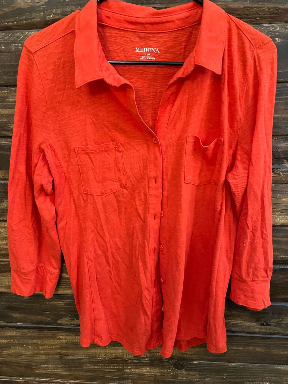 Merona Coral-Red Button-Down Shirt with Chest Pockets